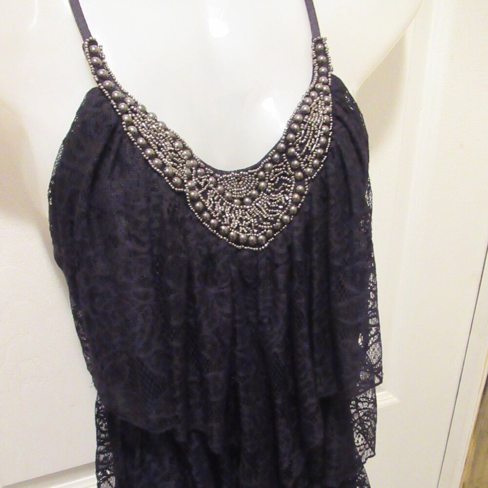 Ruffled Lace Top Silver Beads & Layers, Bohemian, Gypsy, Witch, Small, P Luca